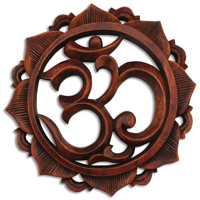 Wooden Wallhanging, OM, Made From Suar Wood Brown Polished
