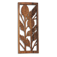 Wooden Banana Leaf Wallhanging, Hand Carved From Suar Wood With Natural Polished