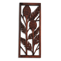 Wooden Banana Leaf Wallhanging, Hand Carved From Suar Wood With Brown Polished
