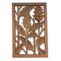 Wooden Banana Leaf Wallhanging, Hand Carved From Suar Wood With Natural Polished
