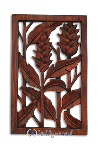 Wooden Banana Leaf Wallhanging, Hand Carved From Suar Wood With Brown Polished
