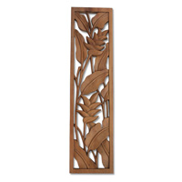 Wooden Banana Leaf Wallhanging, Hand Carved From Suar Wood With Natural Polished