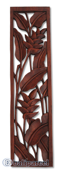 Wooden Banana Leaf Wallhanging, Hand Carved From Suar Wood With Brown Polished