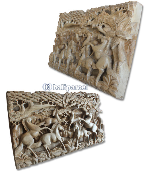 Wooden 6 Horse Wallhanging, Hand Carved From Suar Wood With Natural Polished