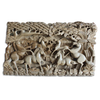Wooden 6 Horse Wallhanging, Hand Carved From Suar Wood With Natural Polished