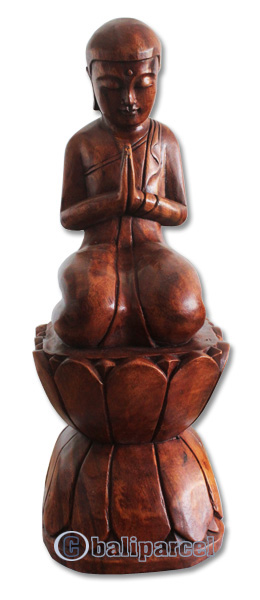 Wooden Buddha Hand Carved From Suar Wood Brown Polished