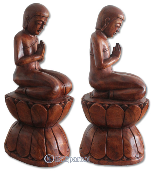 Wooden Buddha Hand Carved From Suar Wood Brown Polished