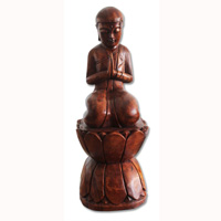 Wooden Buddha Hand Carved From Suar Wood Brown Polished