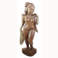 Wooden Balinese Statue, Hand Carved From Suar Wood Natutral Polished