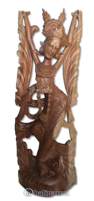 Wooden Oleg Dance Statue, Hand Carved From Suar Wood Natural Polished
