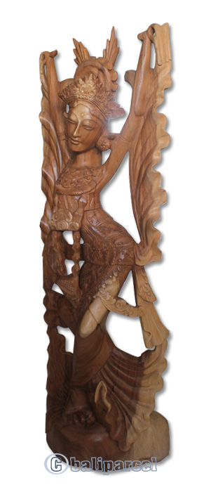Wooden Oleg Dance Statue, Hand Carved From Suar Wood Natural Polished