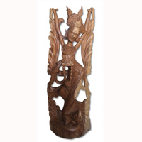 Wooden Oleg Dance Statue, Hand Carved From Suar Wood Natural Polished