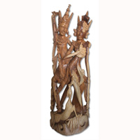 Wooden Rama Sita Statue, Hand Carved From Suar Wood Natural Polished