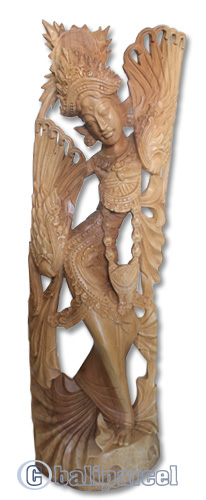 Wooden Legong Dance Statue, Hand Carved From Suar Wood Natural Polished