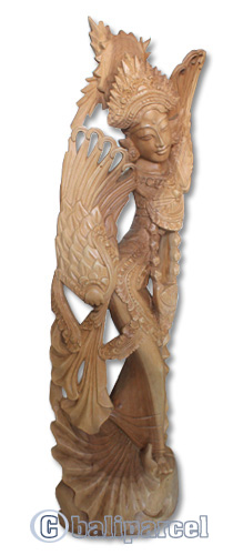 Wooden Legong Dance Statue, Hand Carved From Suar Wood Natural Polished