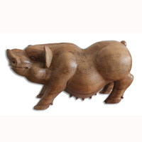 Wooden Pig Hand Carved From Suar Wood With Natural Polished