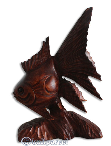 Wooden Fish, Hand Carved From Suar Wood With Brown Polished