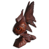 Wooden Fish, Hand Carved From Suar Wood With Brown Polished