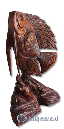 Wooden Fish, Hand Carved From Suar Wood With Brown Polished