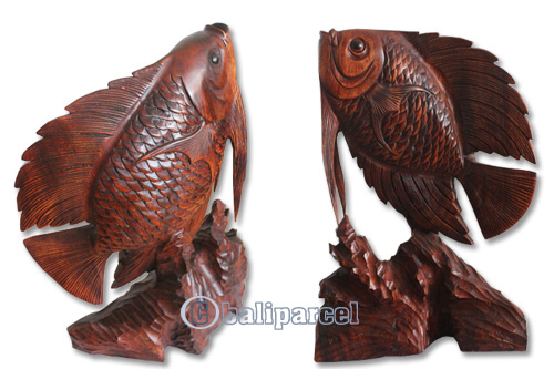 Wooden Fish, Hand Carved From Suar Wood With Brown Polished