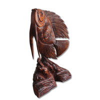 Wooden Fish, Hand Carved From Suar Wood With Brown Polished