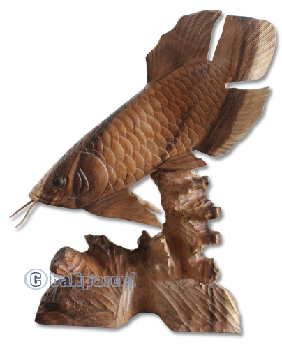 Wooden Arwana, Hand Carved From Suar Wood With Natural Polished