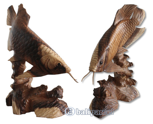 Wooden Arwana, Hand Carved From Suar Wood With Natural Polished