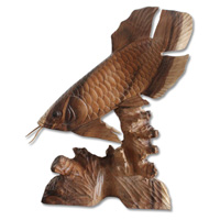 Wooden Arwana, Hand Carved From Suar Wood With Natural Polished