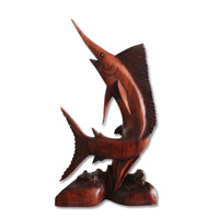 Wooden Fish, Hand Carved From Suar Wood With Brown Polished