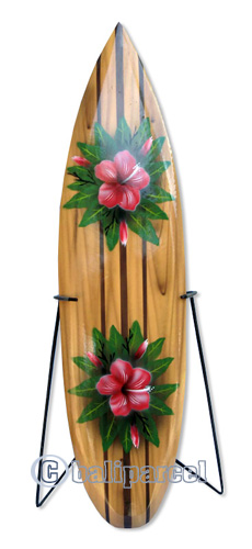 Wooden Surfboard Airbrused, Handcarved From Pinus Wood 