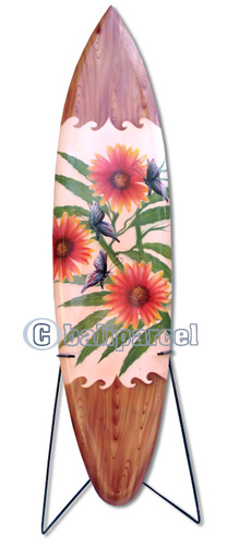 Wooden Surfboard Airbrused, Handcarved From Pinus Wood 