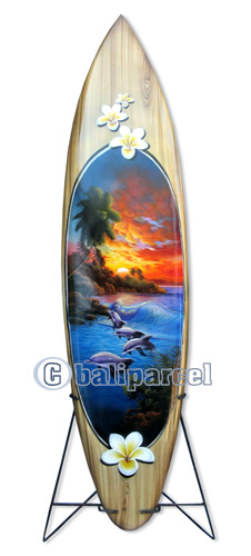 Wooden Surfboard Airbrused, Handcarved From Pinus Wood 