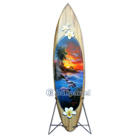 Wooden Surfboard Airbrused, Handcarved From Pinus Wood 