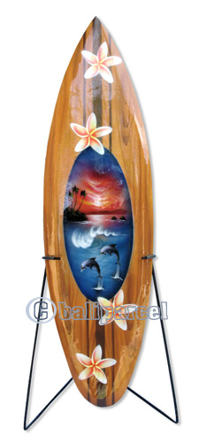 Wooden Surfboard Airbrused, Handcarved From Pinus Wood 
