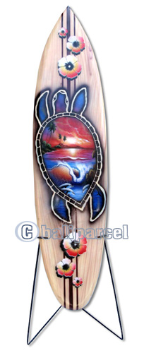 Wooden Surfboard Airbrused, Handcarved From Pinus Wood
