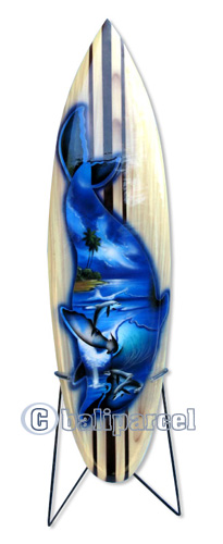 Wooden Surfboard Airbrused, Handcarved From Pinus Wood 