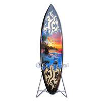 Wooden Surfboard Airbrused, Handcarved From Pinus Wood