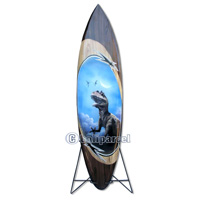 Wooden Surfboard Airbrused, Handcarved From Pinus Wood 