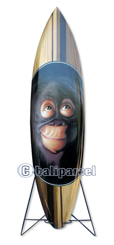Wooden Surfboard Airbrused, Handcarved From Pinus Wood