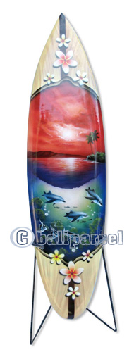 Wooden Surfboard Airbrused, Handcarved From Pinus Wood