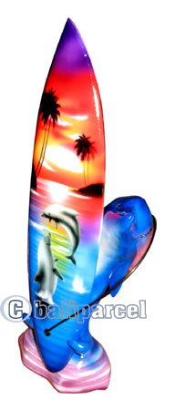 Wooden Surfboard Airbrused, Handcarved From Pinus Wood / Included Stand