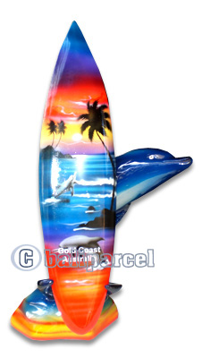 Wooden Surfboard Airbrused, Handcarved From Pinus Wood / Included Stand