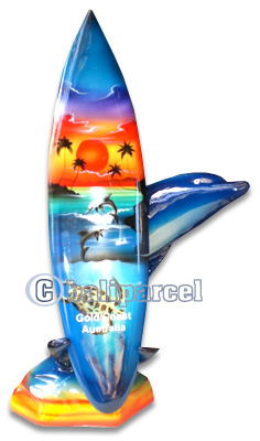 Wooden Surfboard Airbrused, Handcarved From Pinus Wood / Included Stand
