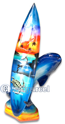 Wooden Surfboard Airbrused, Handcarved From Pinus Wood / Included Stand