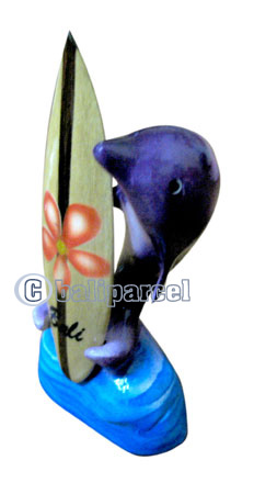 Wooden Surfboard Airbrused, Handcarved From Pinus Wood / Included Stand