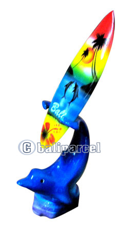 Wooden Surfboard Airbrused, Handcarved From Pinus Wood / Included Stand