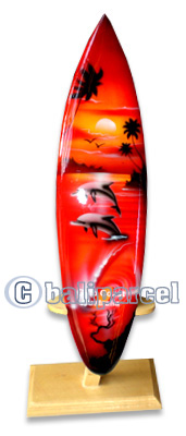 Wooden Surfboard Airbrused, Handcarved From Pinus Wood 