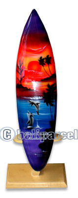 Wooden Surfboard Airbrused, Handcarved From Pinus Wood 