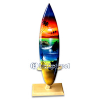 Wooden Surfboard Airbrused, Handcarved From Pinus Wood 