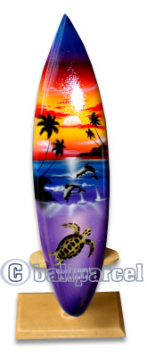 Wooden Surfboard Airbrused, Handcarved From Pinus Wood 